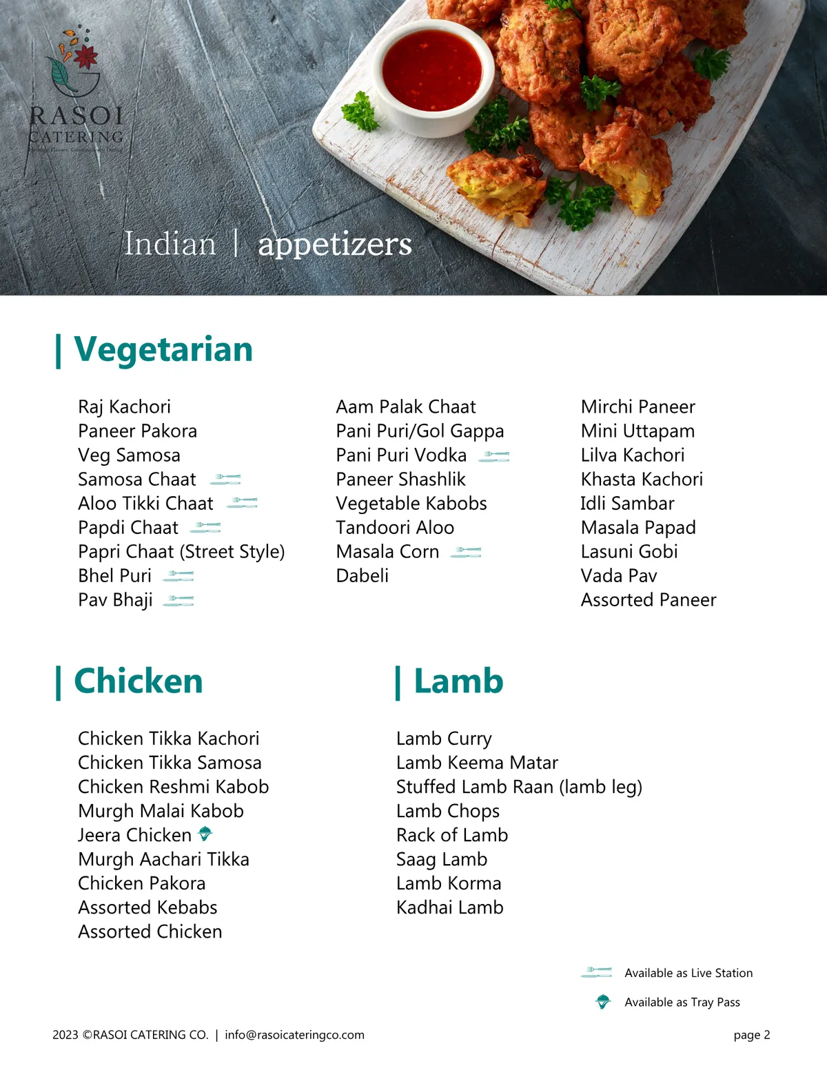 North Indian menu page 2