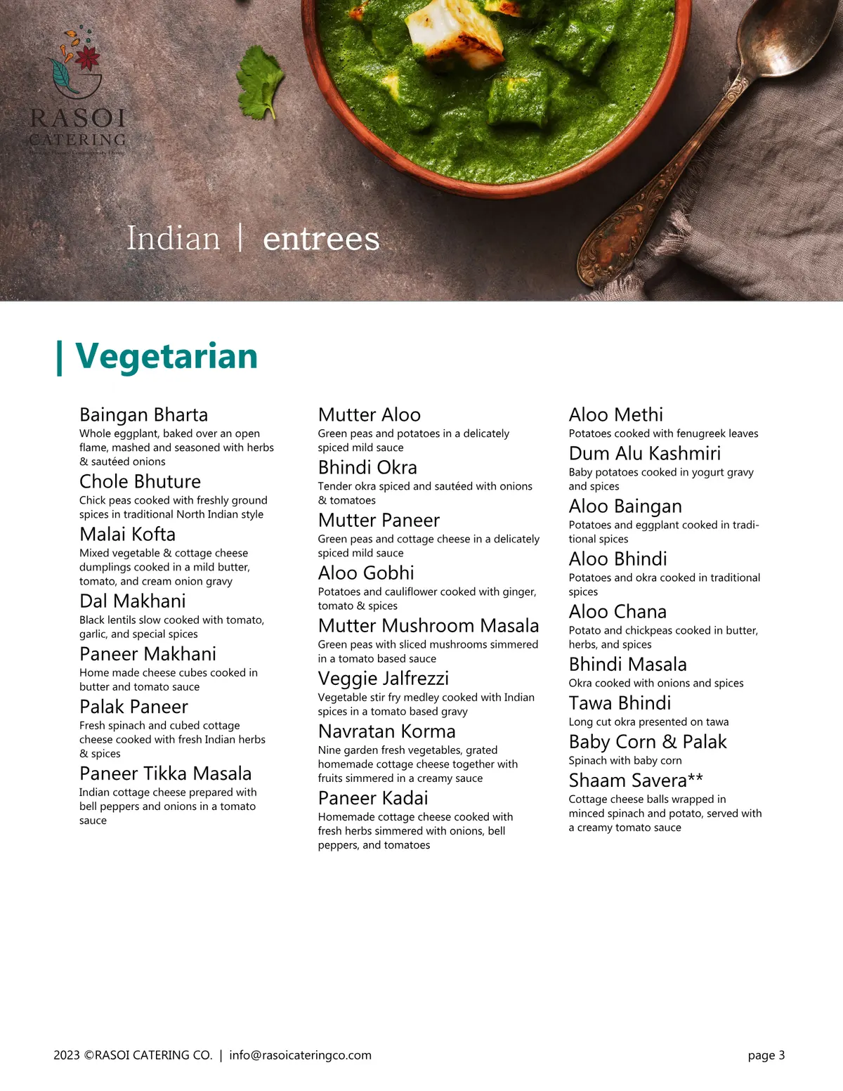 North Indian menu page 3