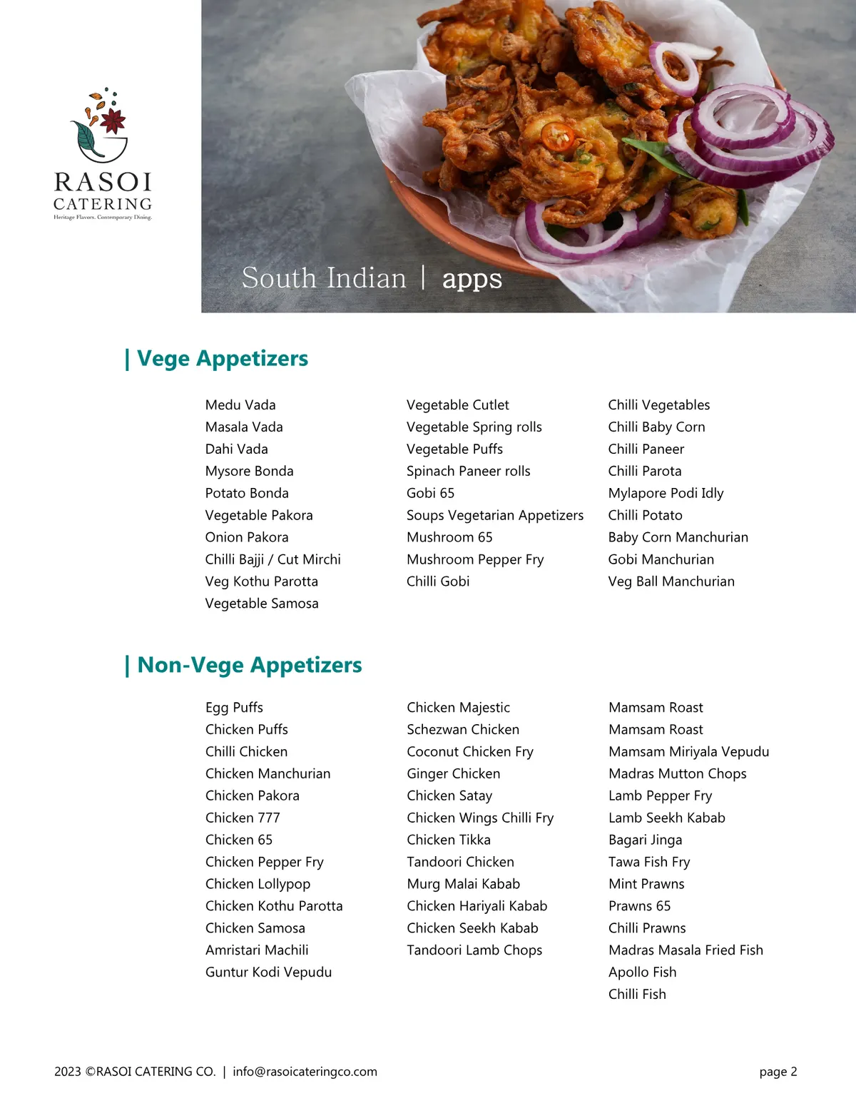 South Indian menu page 2