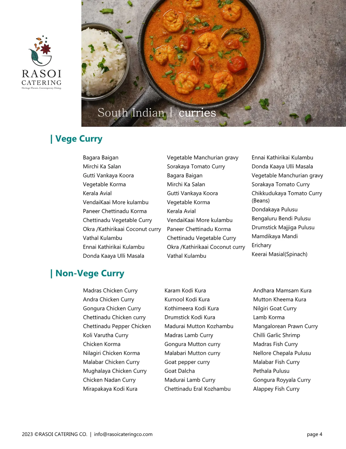 South Indian menu page 4