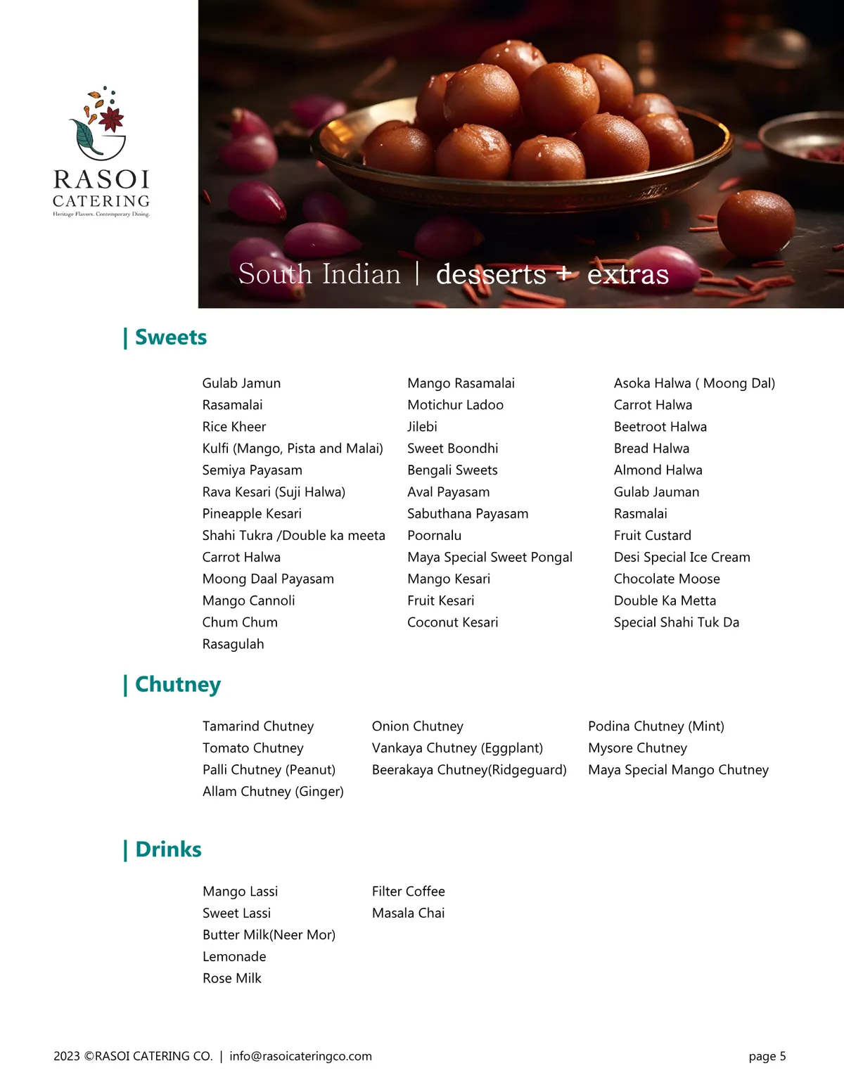 South Indian menu page 5